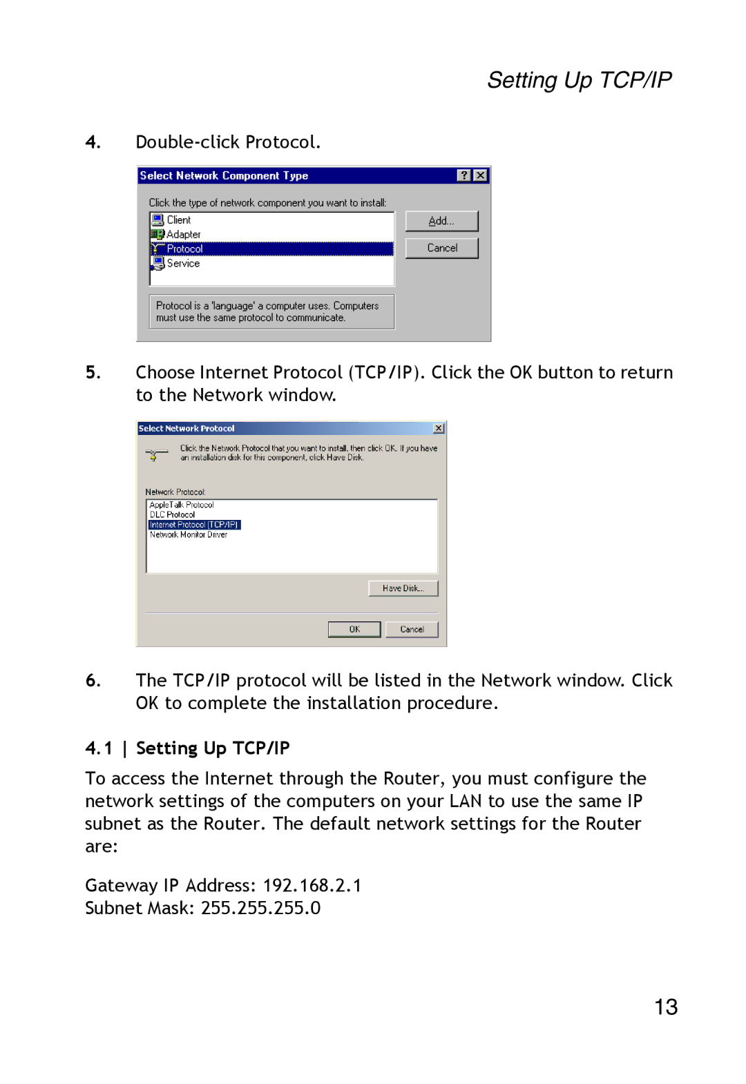 SMC Networks SMC2304WBR-AG manual Setting Up TCP/IP 