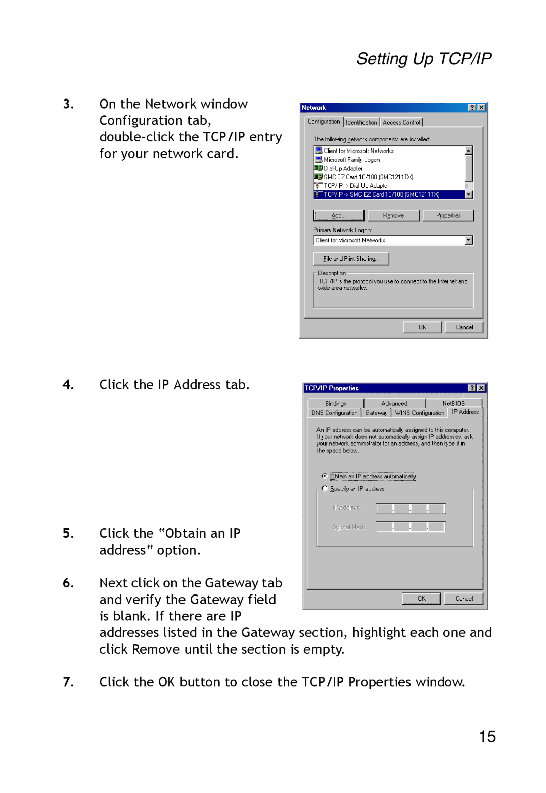 SMC Networks SMC2304WBR-AG manual Setting Up TCP/IP 