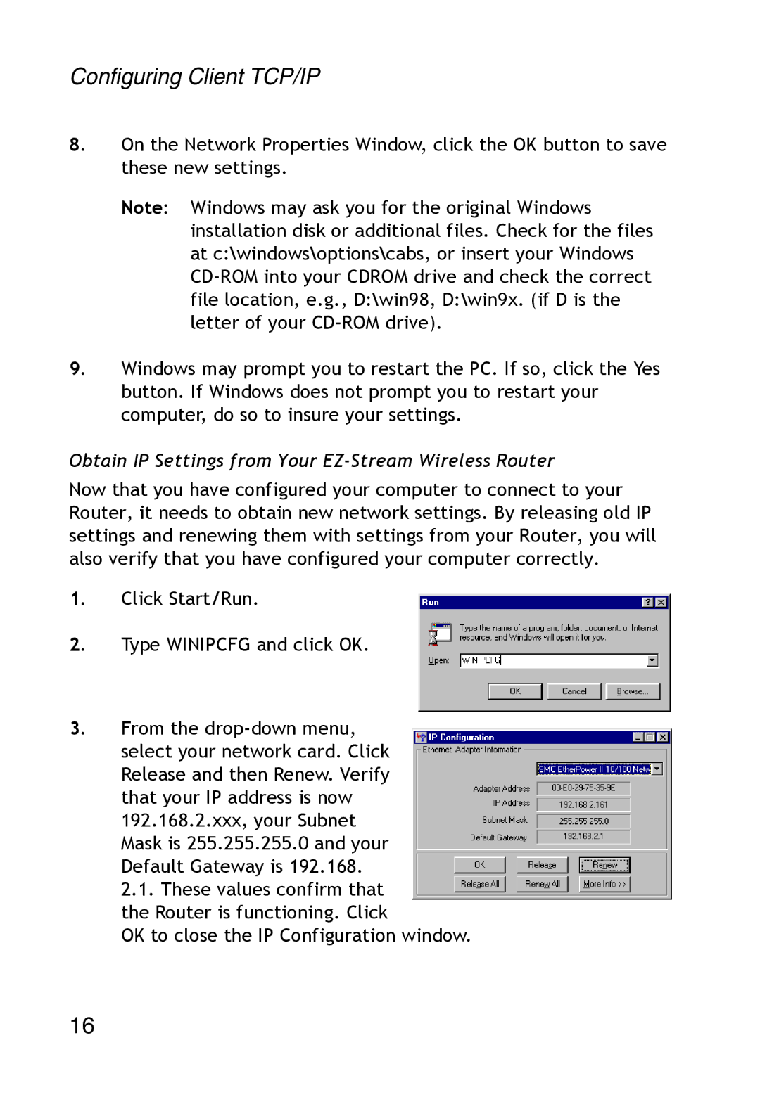 SMC Networks SMC2304WBR-AG manual Obtain IP Settings from Your EZ-Stream Wireless Router 