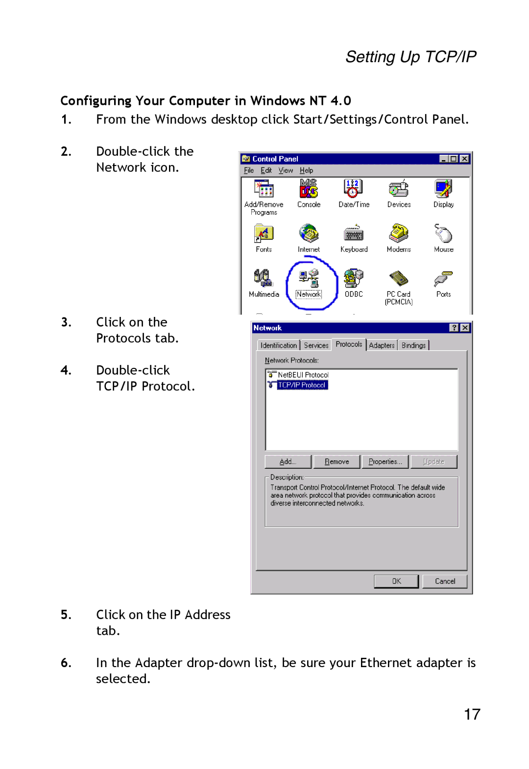 SMC Networks SMC2304WBR-AG manual Configuring Your Computer in Windows NT 