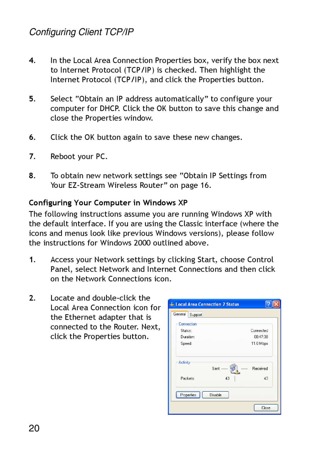 SMC Networks SMC2304WBR-AG manual Configuring Your Computer in Windows XP 