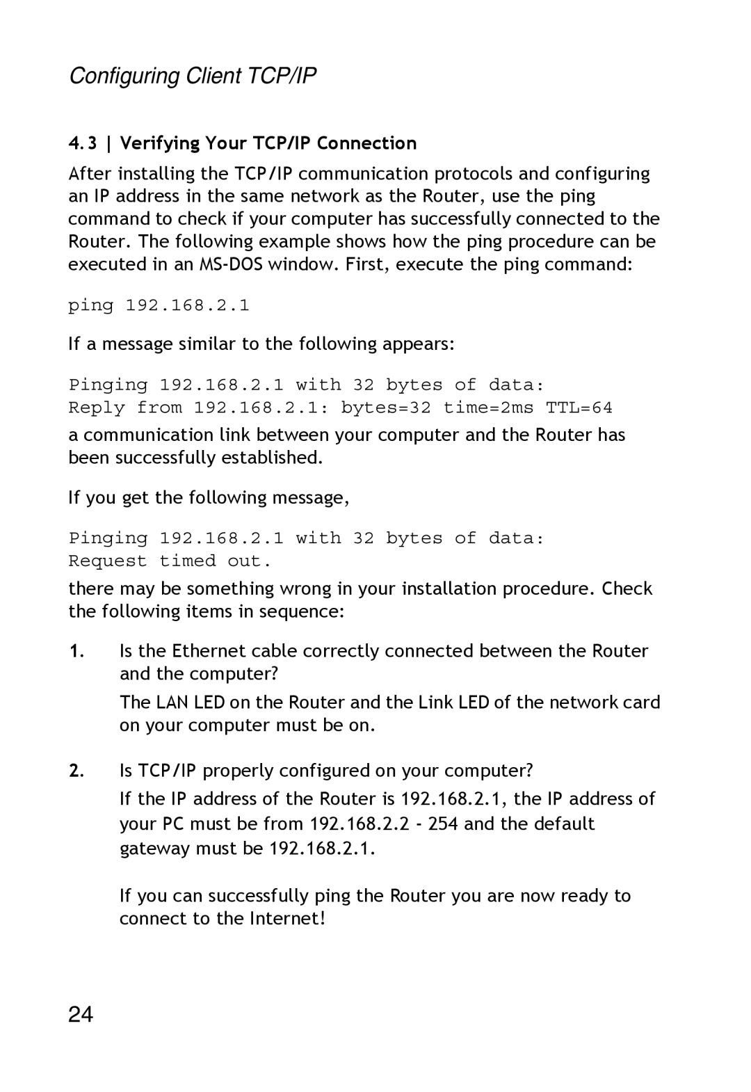 SMC Networks SMC2304WBR-AG manual Verifying Your TCP/IP Connection 