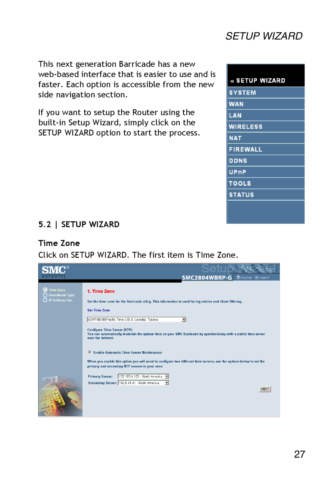 SMC Networks SMC2304WBR-AG manual Setup Wizard, Time Zone 