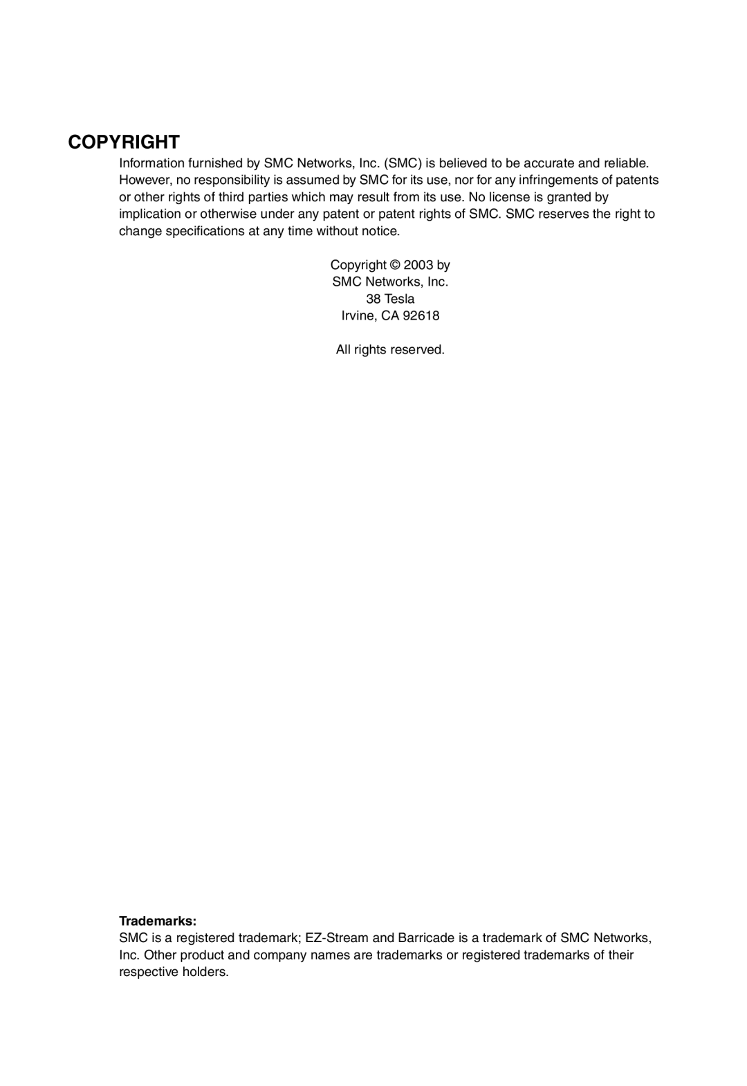 SMC Networks SMC2304WBR-AG manual Copyright 