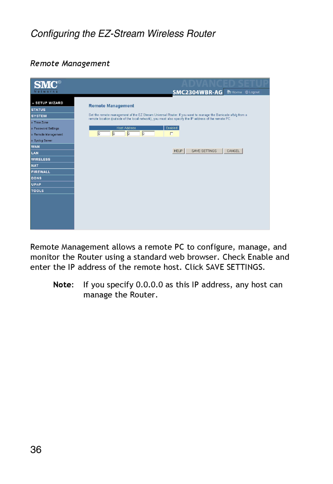 SMC Networks SMC2304WBR-AG manual Remote Management 