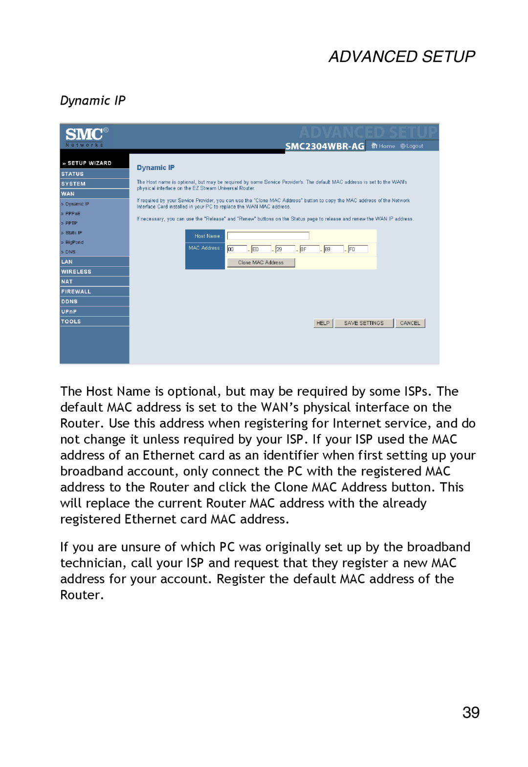 SMC Networks SMC2304WBR-AG manual Dynamic IP 