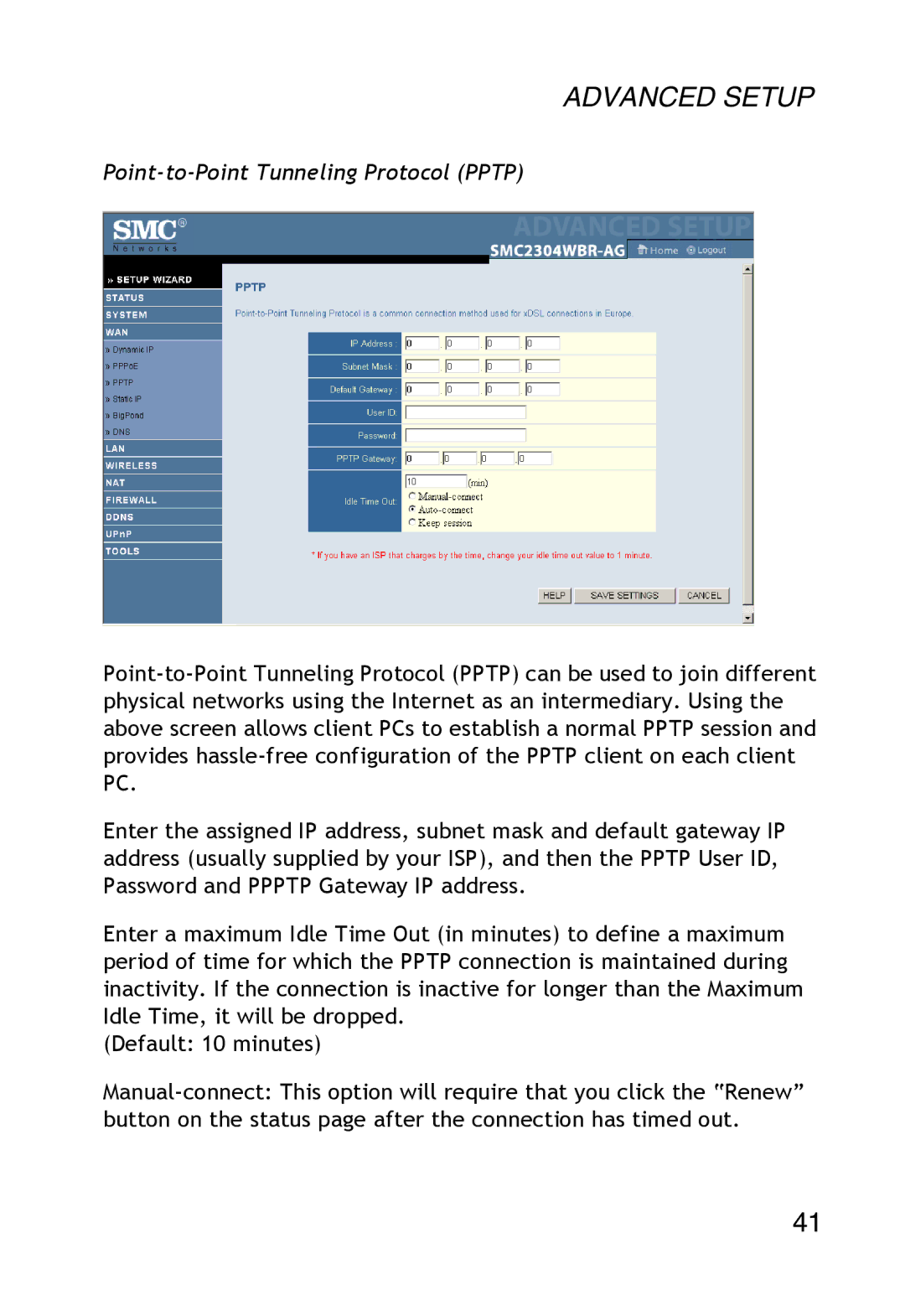 SMC Networks SMC2304WBR-AG manual Point-to-Point Tunneling Protocol Pptp 