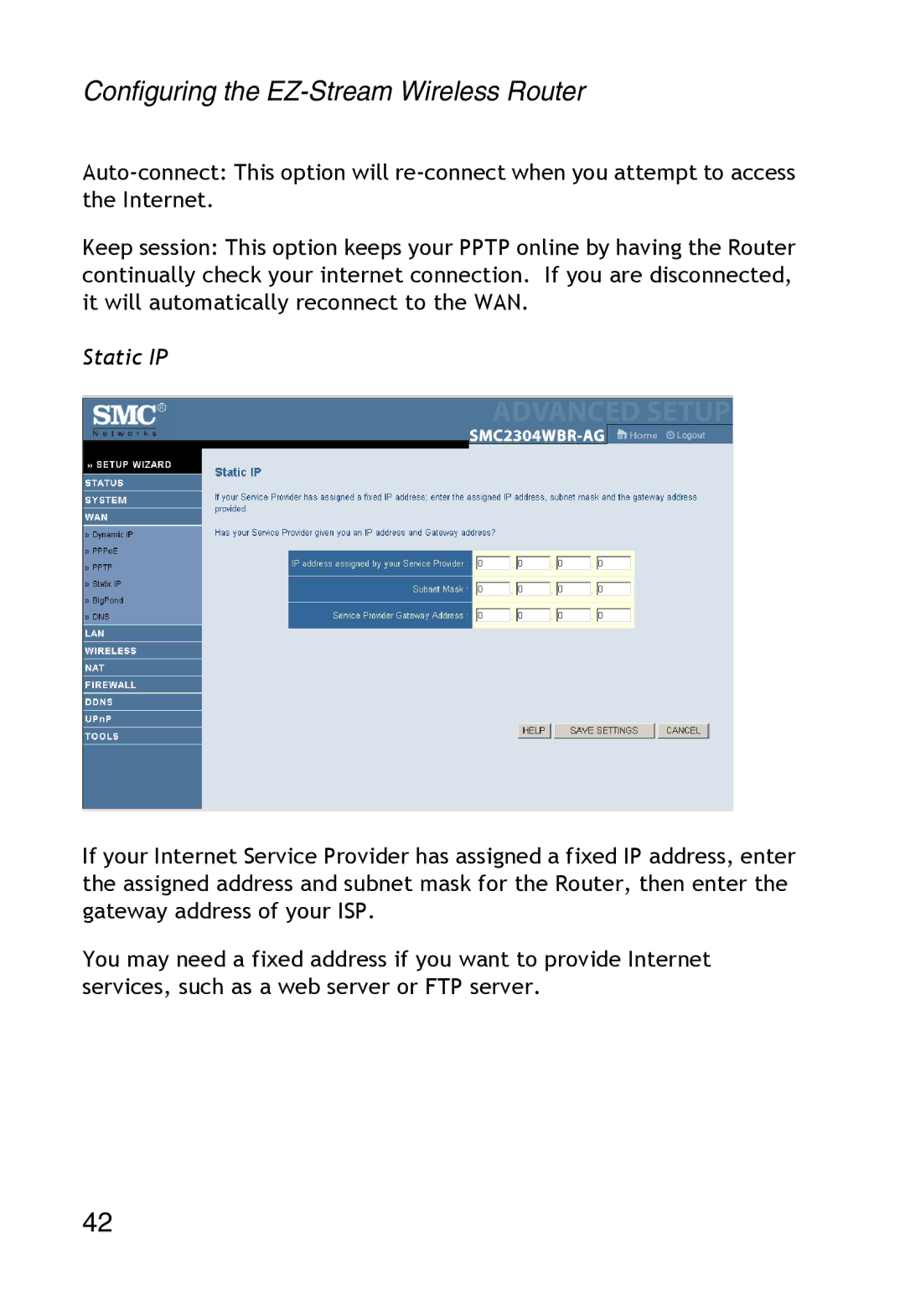 SMC Networks SMC2304WBR-AG manual Static IP 