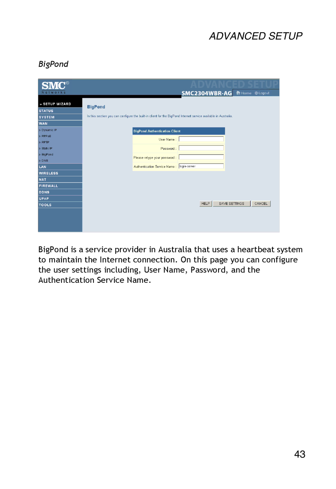 SMC Networks SMC2304WBR-AG manual BigPond 