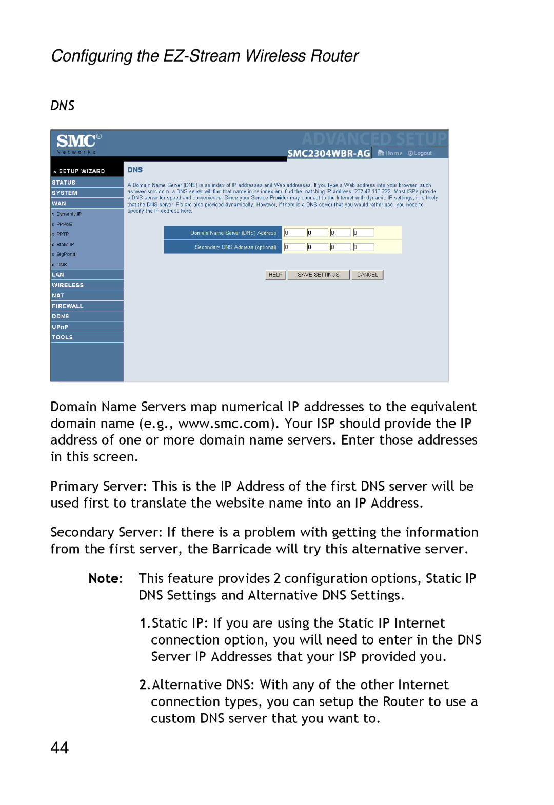 SMC Networks SMC2304WBR-AG manual Dns 