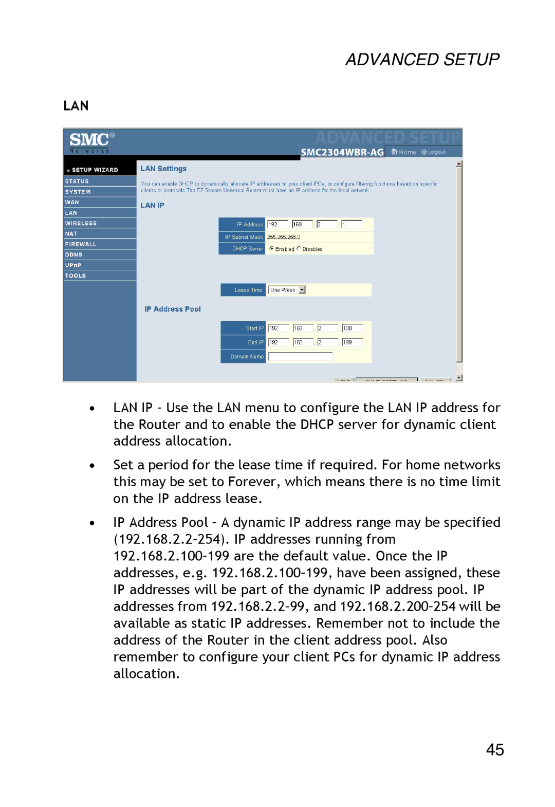 SMC Networks SMC2304WBR-AG manual Lan 