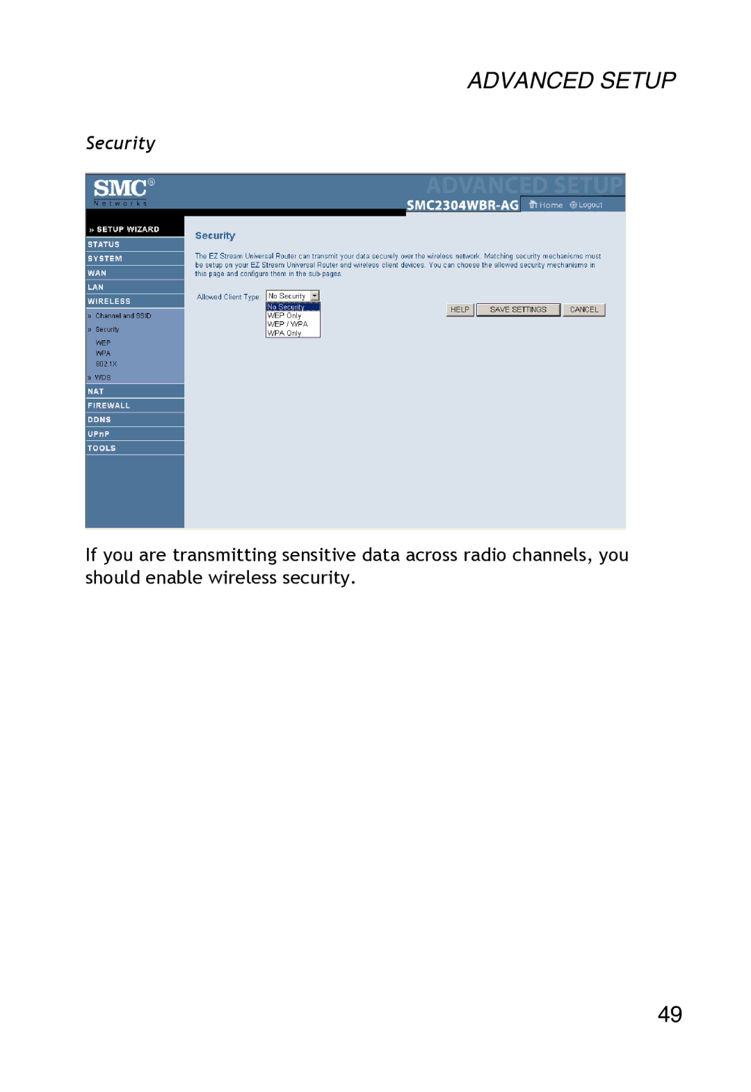 SMC Networks SMC2304WBR-AG manual Security 