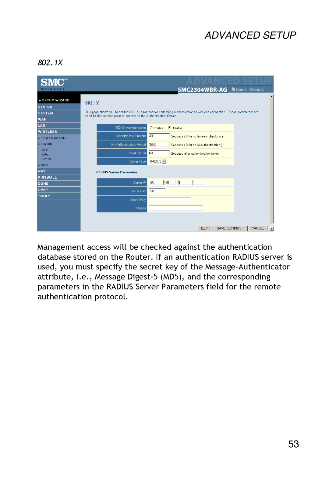 SMC Networks SMC2304WBR-AG manual 802.1X 