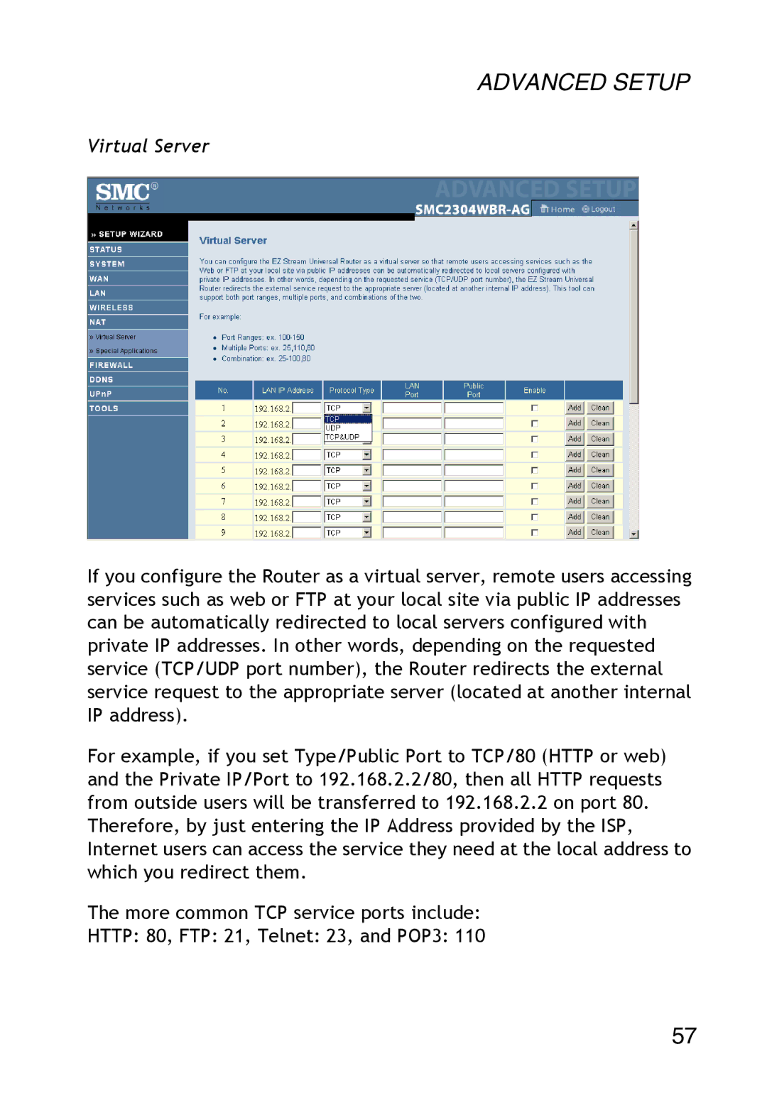 SMC Networks SMC2304WBR-AG manual Virtual Server 