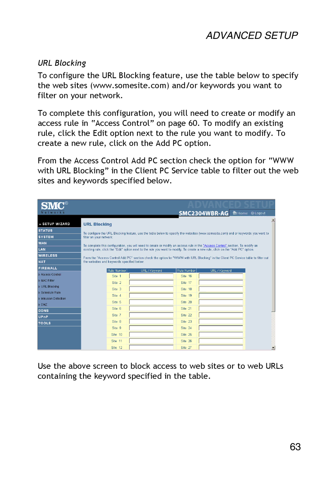 SMC Networks SMC2304WBR-AG manual URL Blocking 