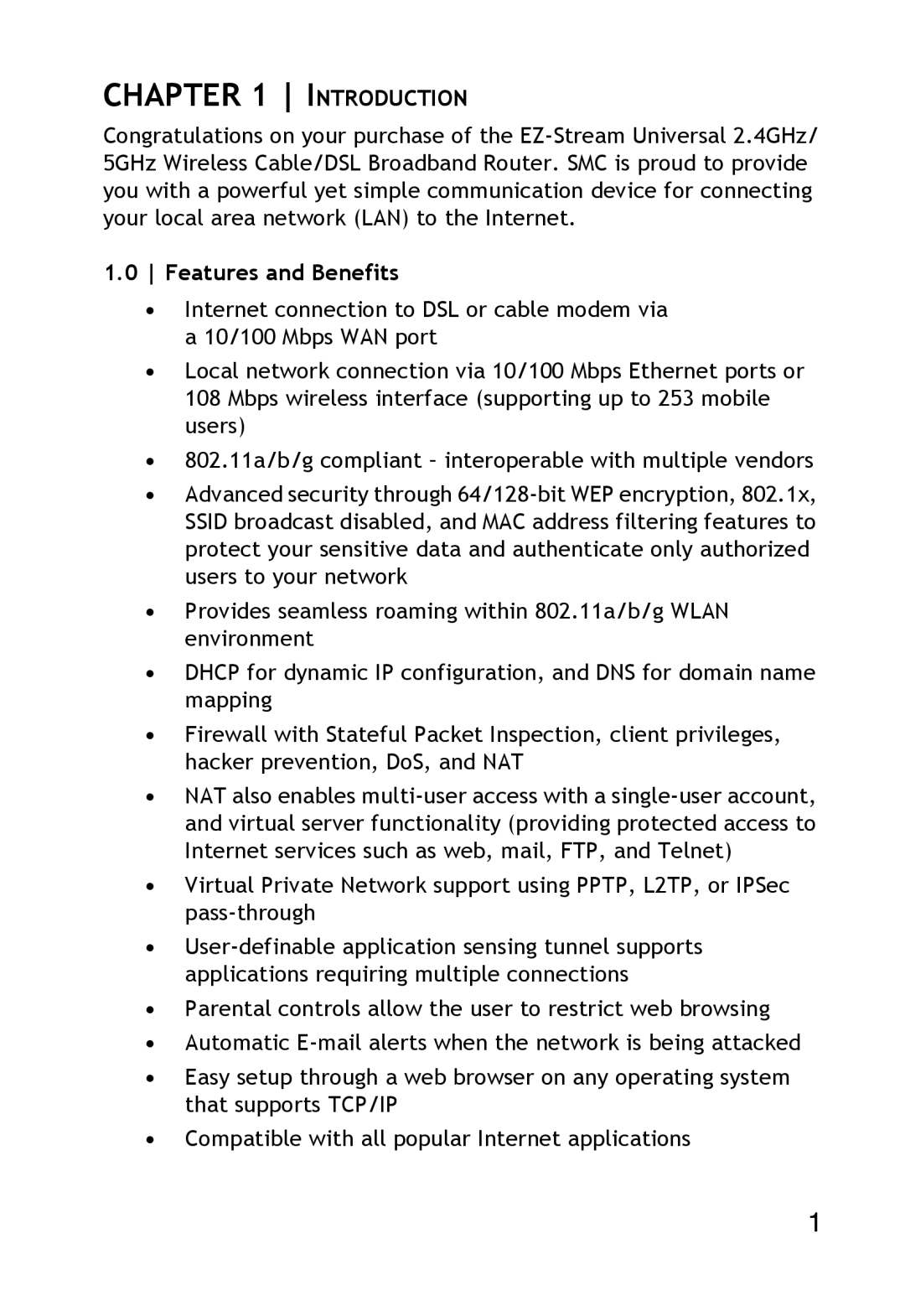 SMC Networks SMC2304WBR-AG manual Introduction, Features and Benefits 