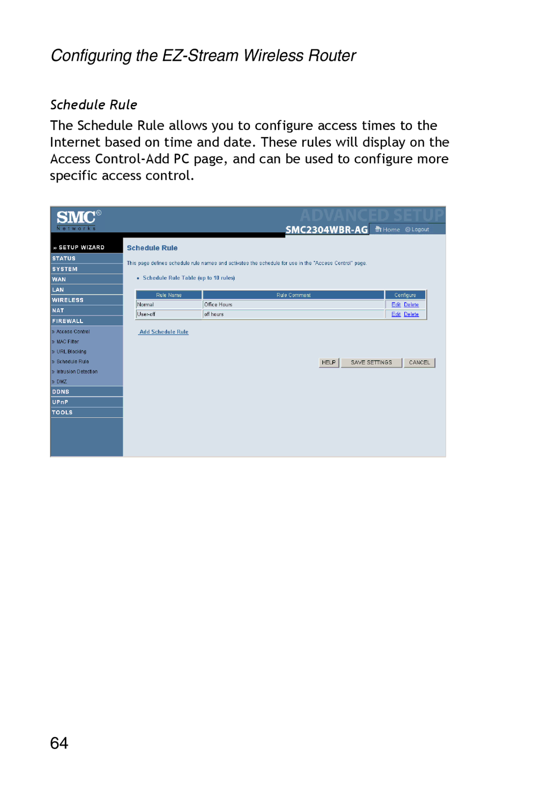 SMC Networks SMC2304WBR-AG manual Schedule Rule 