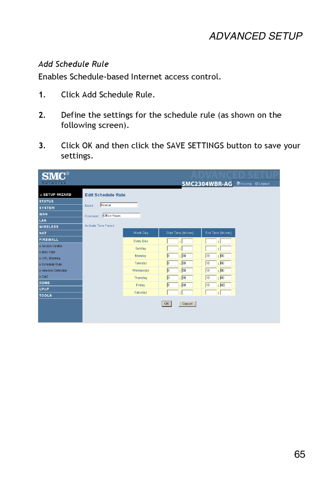 SMC Networks SMC2304WBR-AG manual Add Schedule Rule 