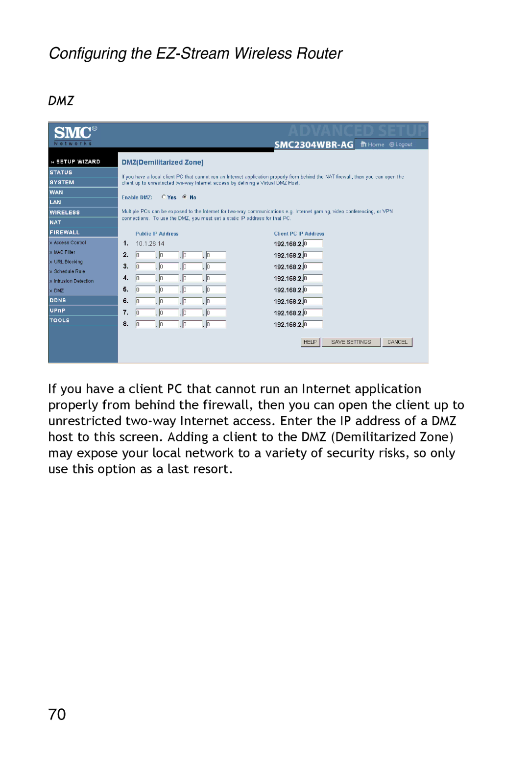 SMC Networks SMC2304WBR-AG manual Dmz 