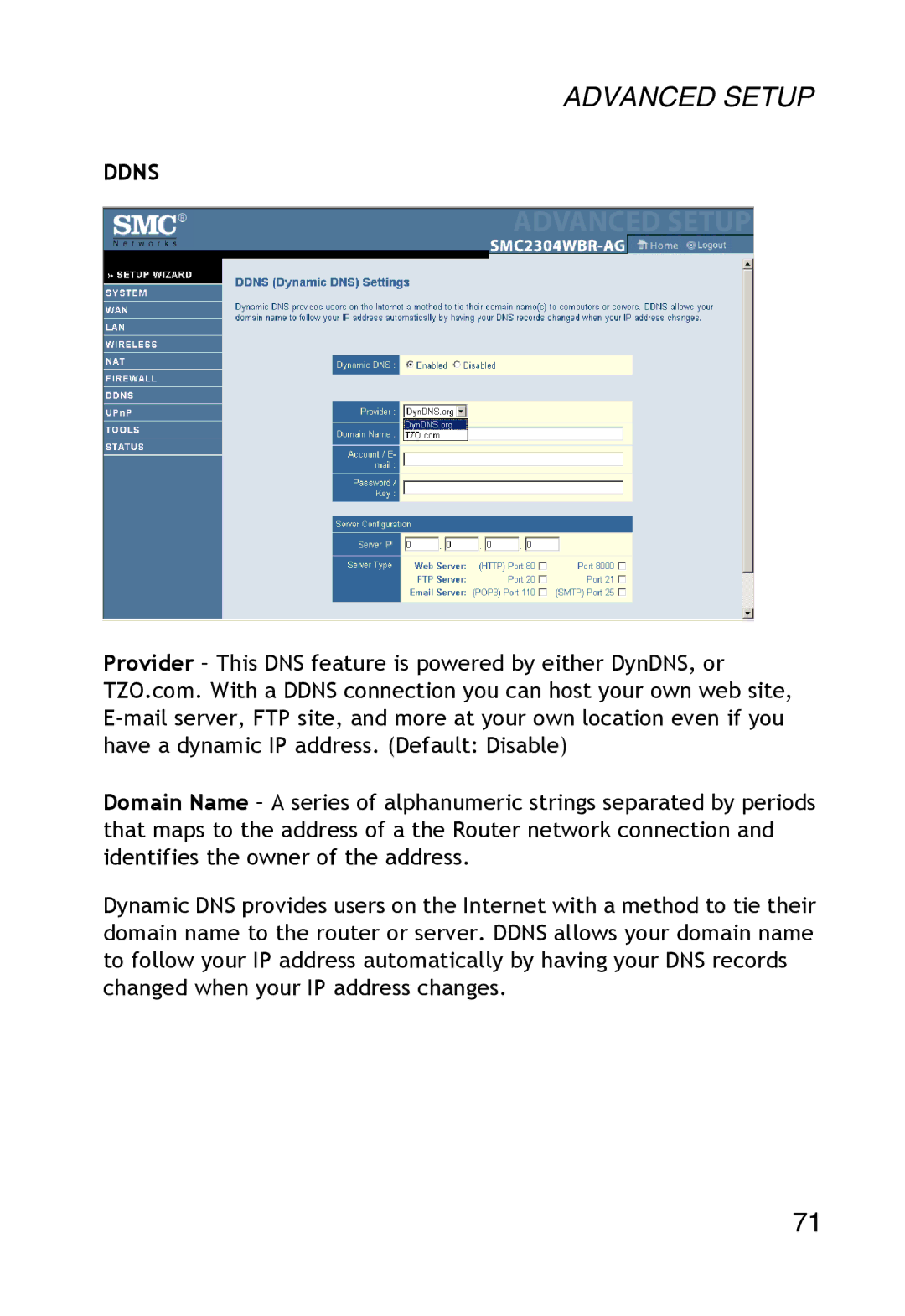 SMC Networks SMC2304WBR-AG manual Ddns 