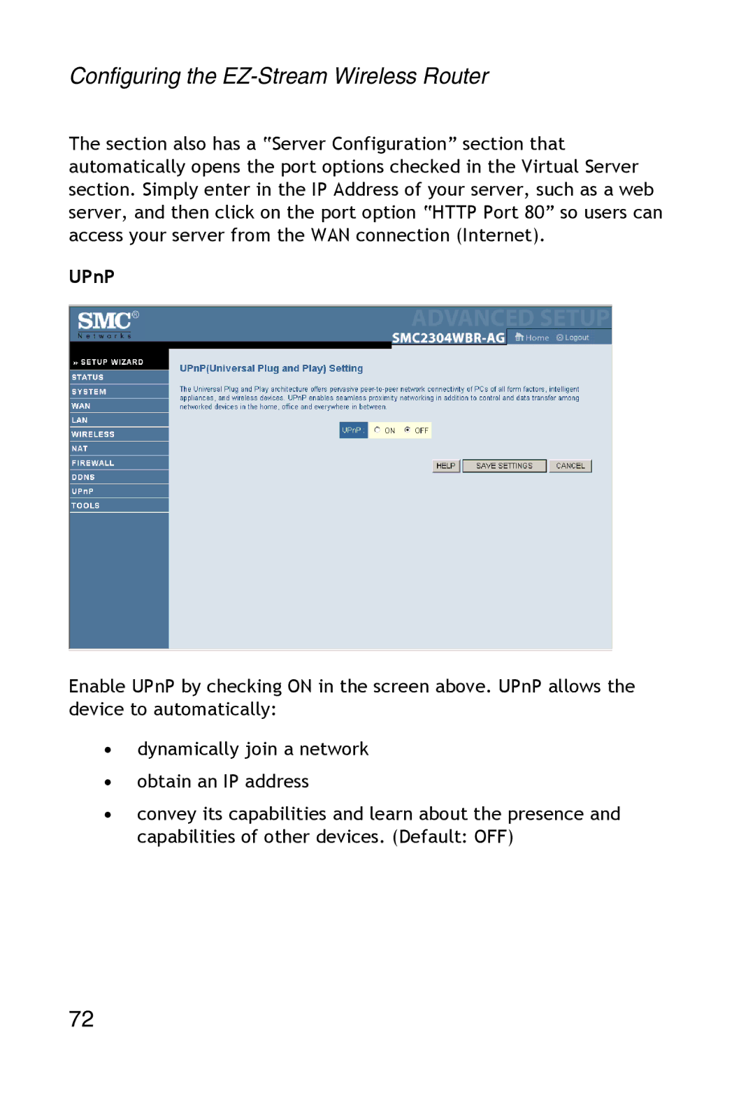 SMC Networks SMC2304WBR-AG manual UPnP 