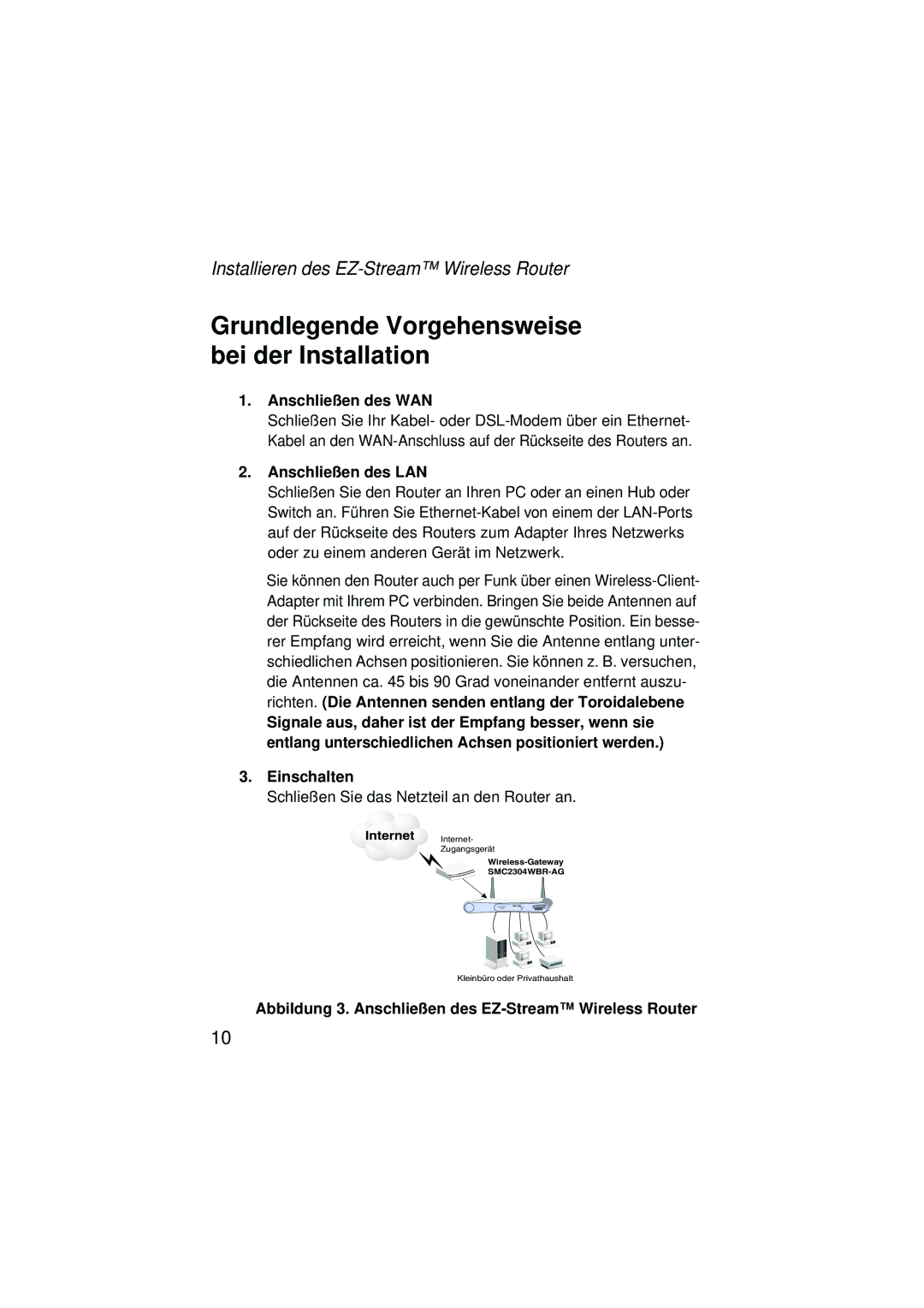 SMC Networks SMC2304WBRA-AG Grundlegende Vorgehensweise bei der Installation, Installieren des EZ-Stream Wireless Router 