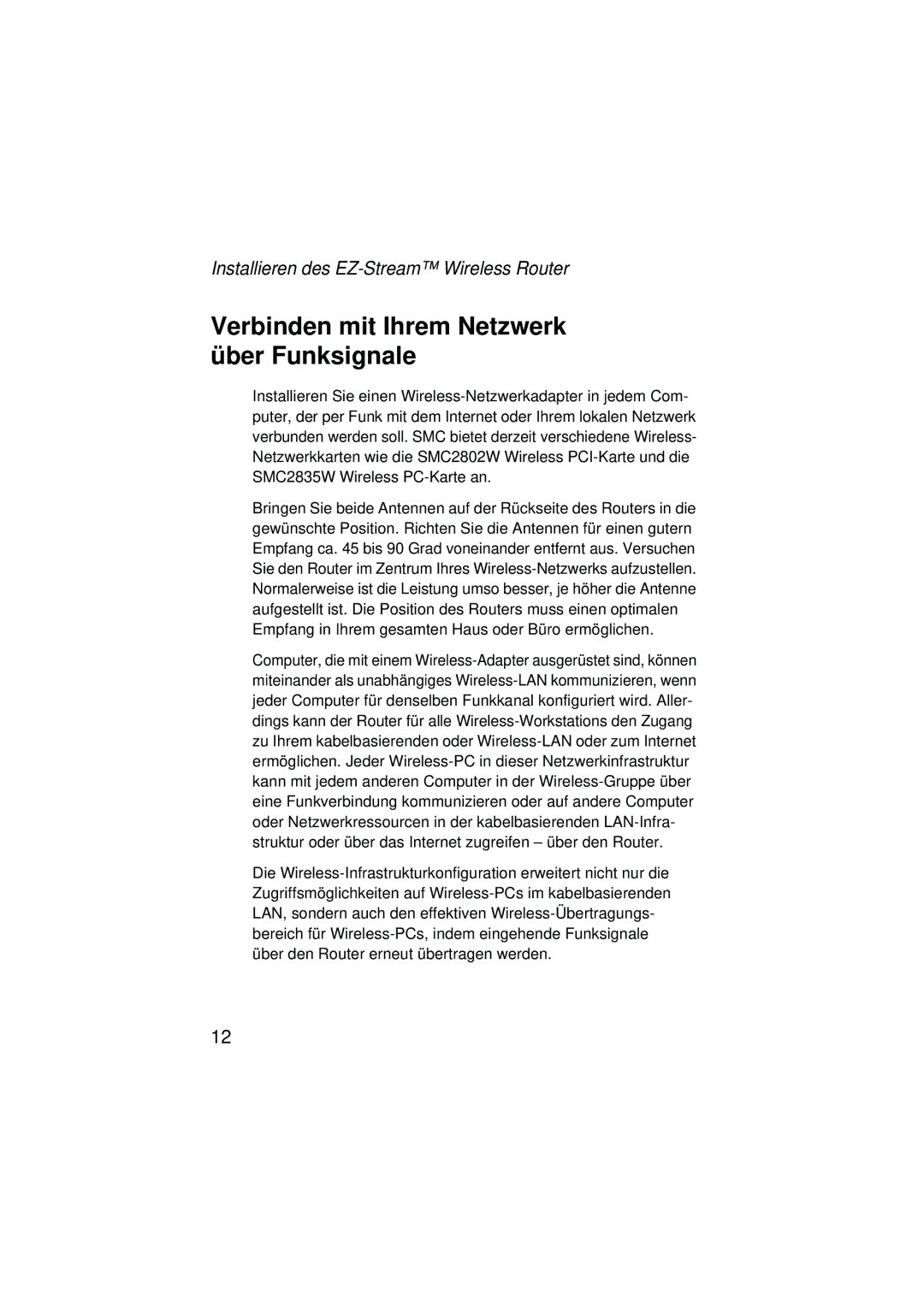 SMC Networks SMC2304WBRA-AG manual Verbinden mit Ihrem Netzwerk über Funksignale 