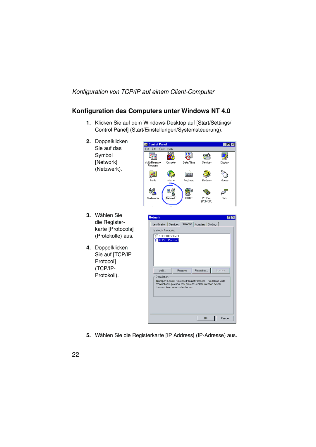 SMC Networks SMC2304WBRA-AG manual Konfiguration des Computers unter Windows NT 