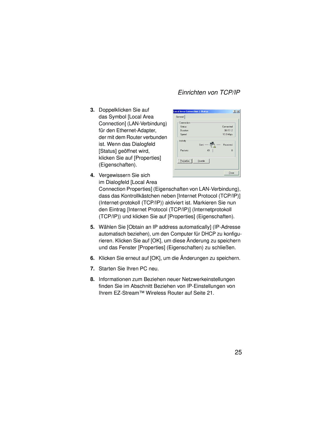 SMC Networks SMC2304WBRA-AG manual Einrichten von TCP/IP 