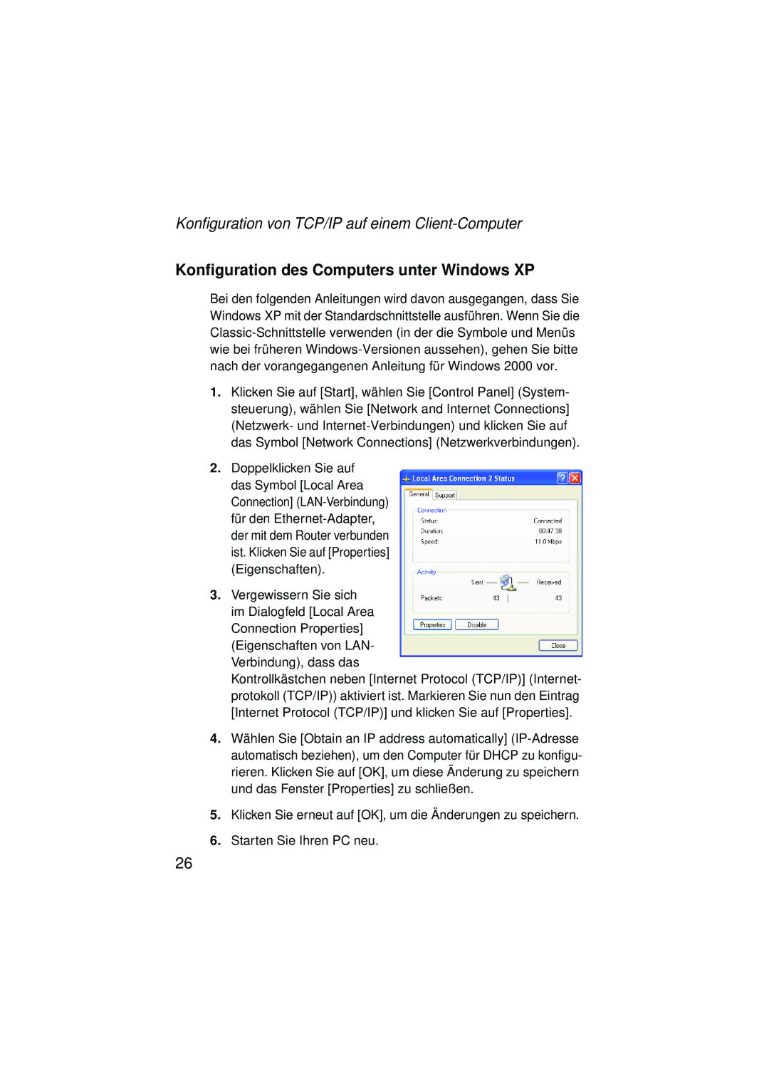 SMC Networks SMC2304WBRA-AG manual Konfiguration des Computers unter Windows XP 