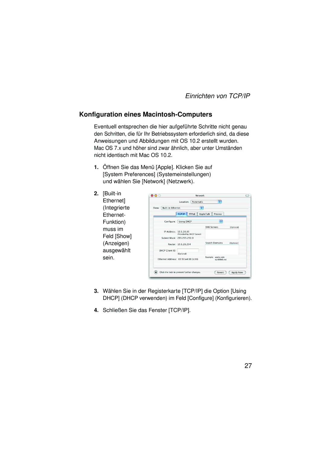 SMC Networks SMC2304WBRA-AG manual Konfiguration eines Macintosh-Computers 