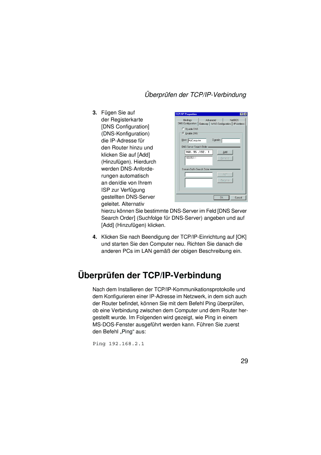 SMC Networks SMC2304WBRA-AG manual Überprüfen der TCP/IP-Verbindung 