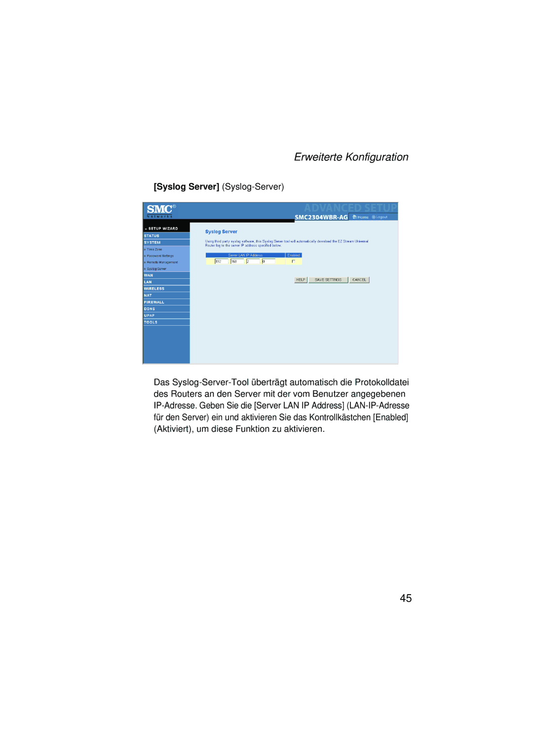 SMC Networks SMC2304WBRA-AG manual Syslog Server Syslog-Server 