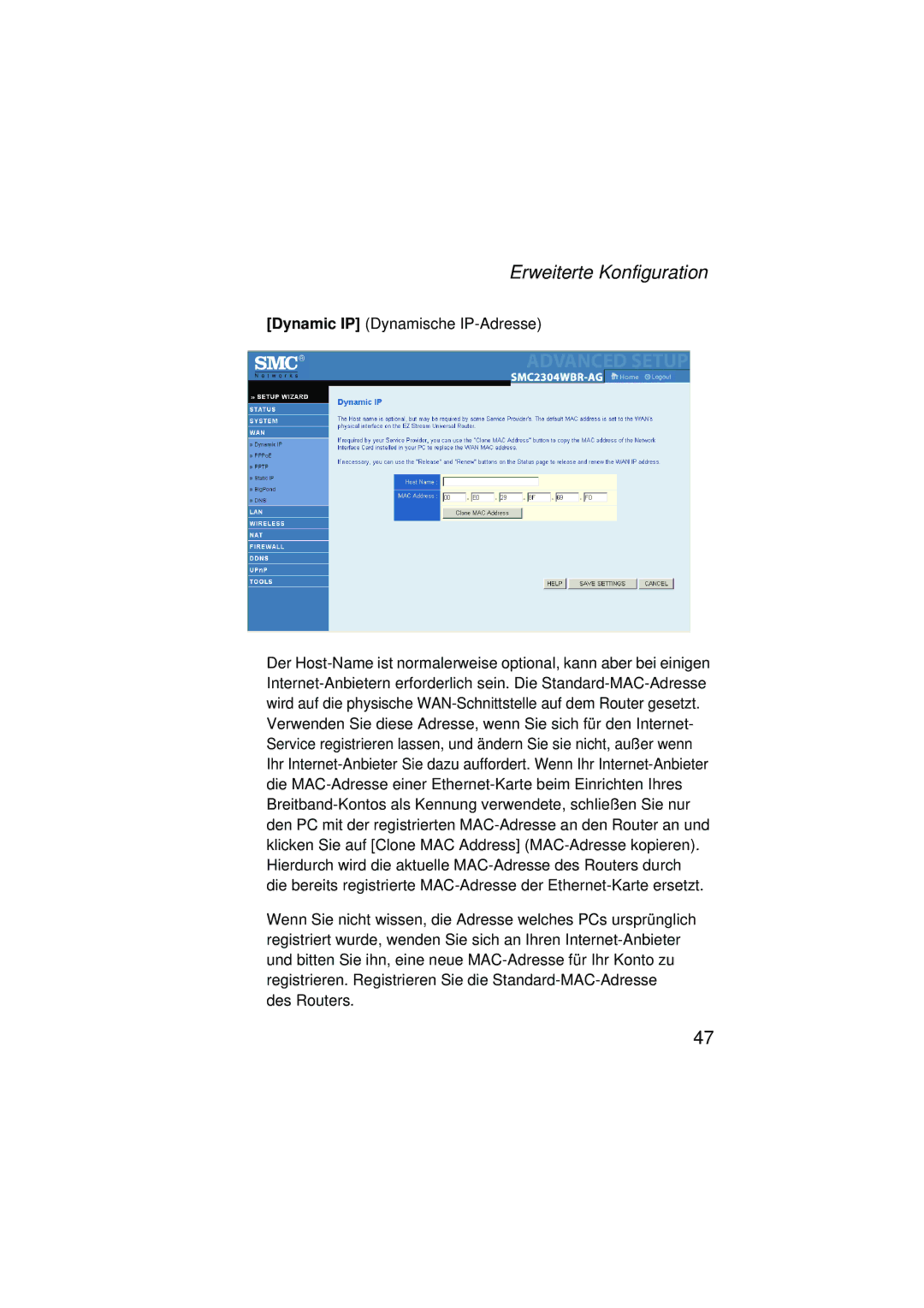 SMC Networks SMC2304WBRA-AG manual Erweiterte Konfiguration 