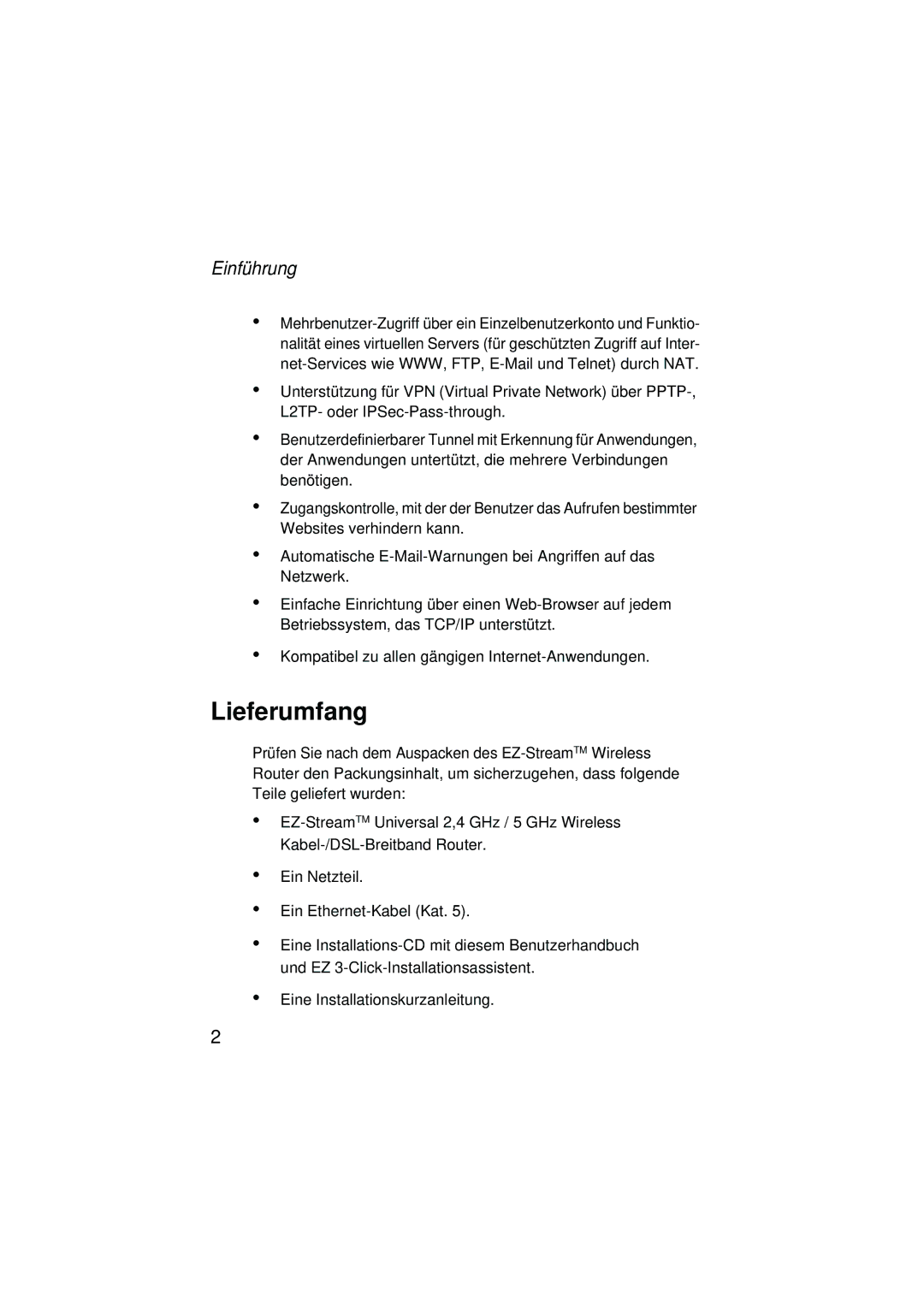 SMC Networks SMC2304WBRA-AG manual Lieferumfang, Einführung 