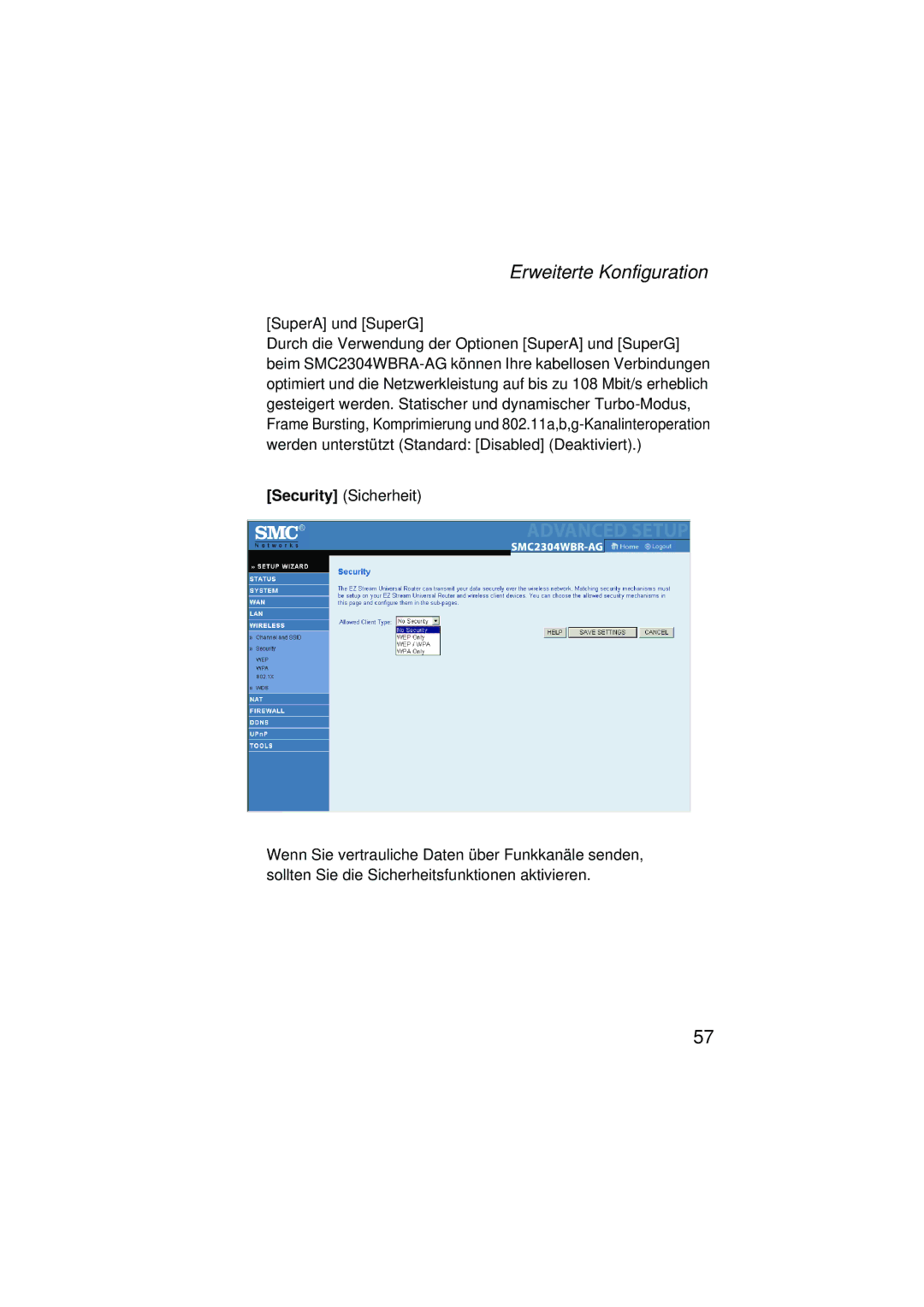 SMC Networks SMC2304WBRA-AG manual SuperA und SuperG 