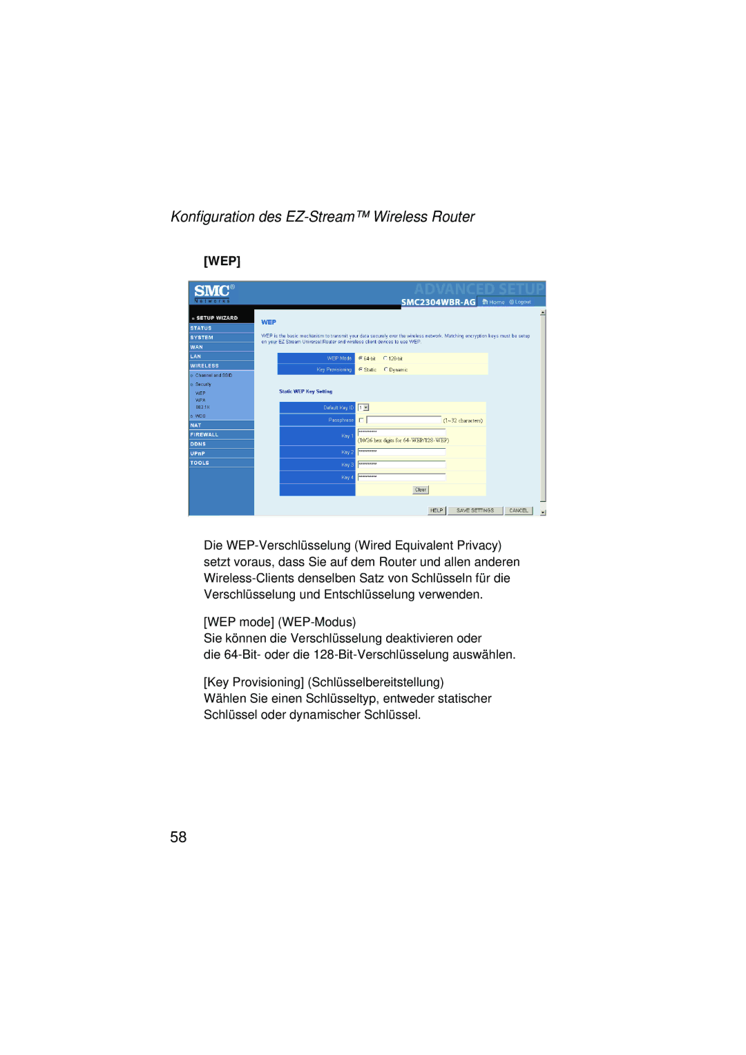 SMC Networks SMC2304WBRA-AG manual Wep 