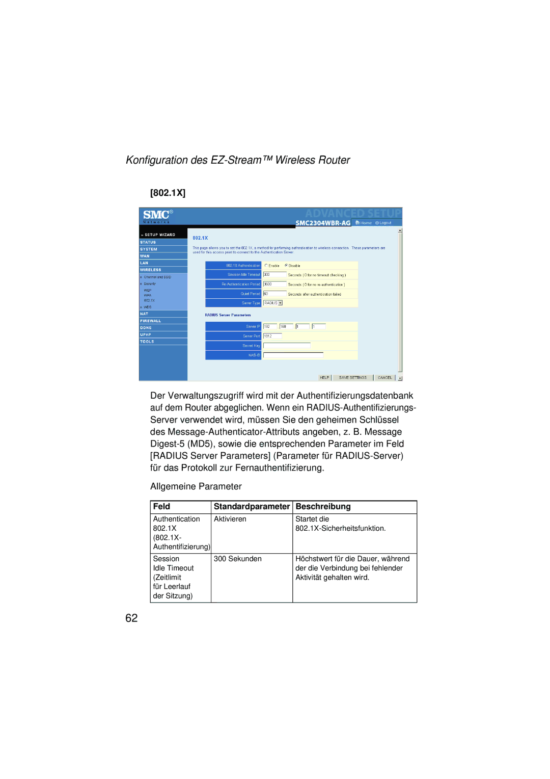 SMC Networks SMC2304WBRA-AG manual 802.1X 