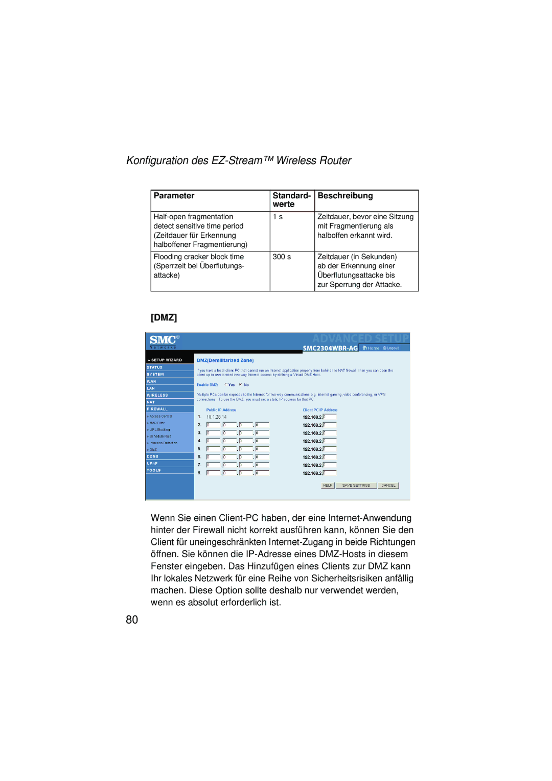 SMC Networks SMC2304WBRA-AG manual Dmz 