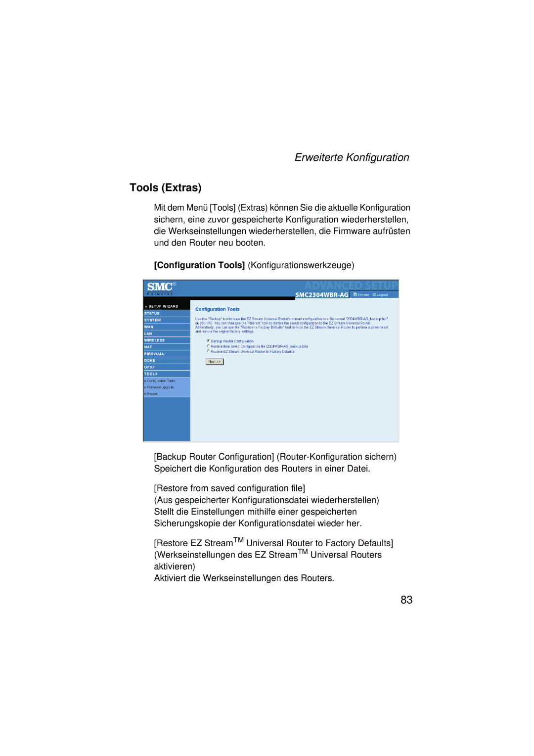 SMC Networks SMC2304WBRA-AG manual Tools Extras 