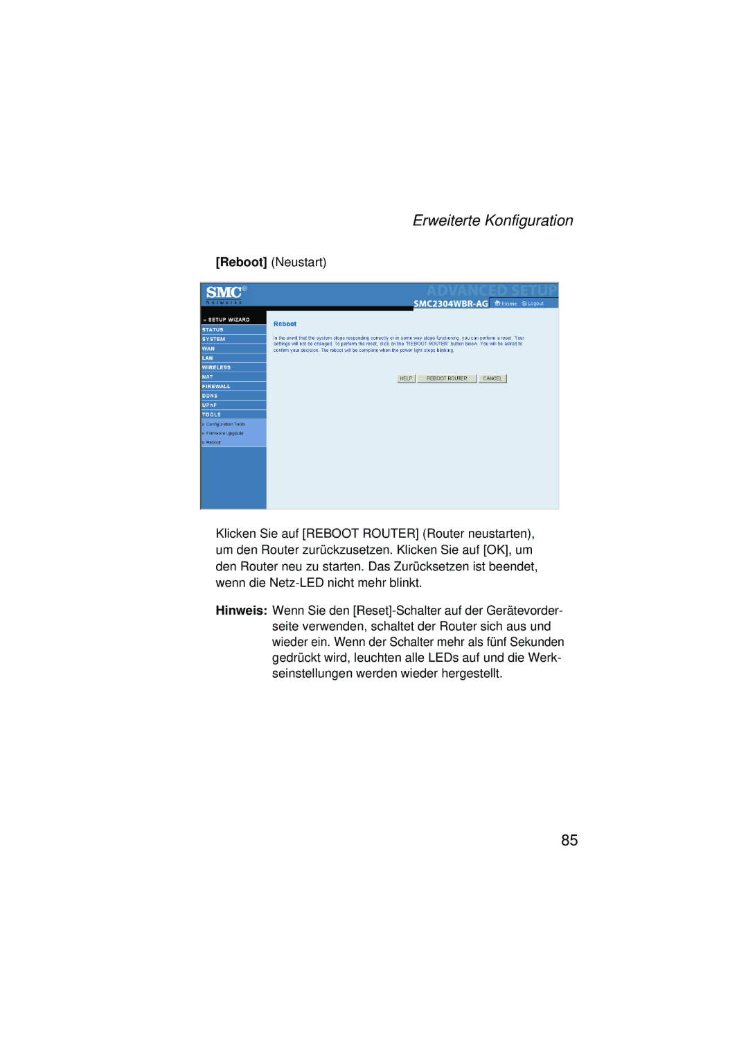 SMC Networks SMC2304WBRA-AG manual Erweiterte Konfiguration 