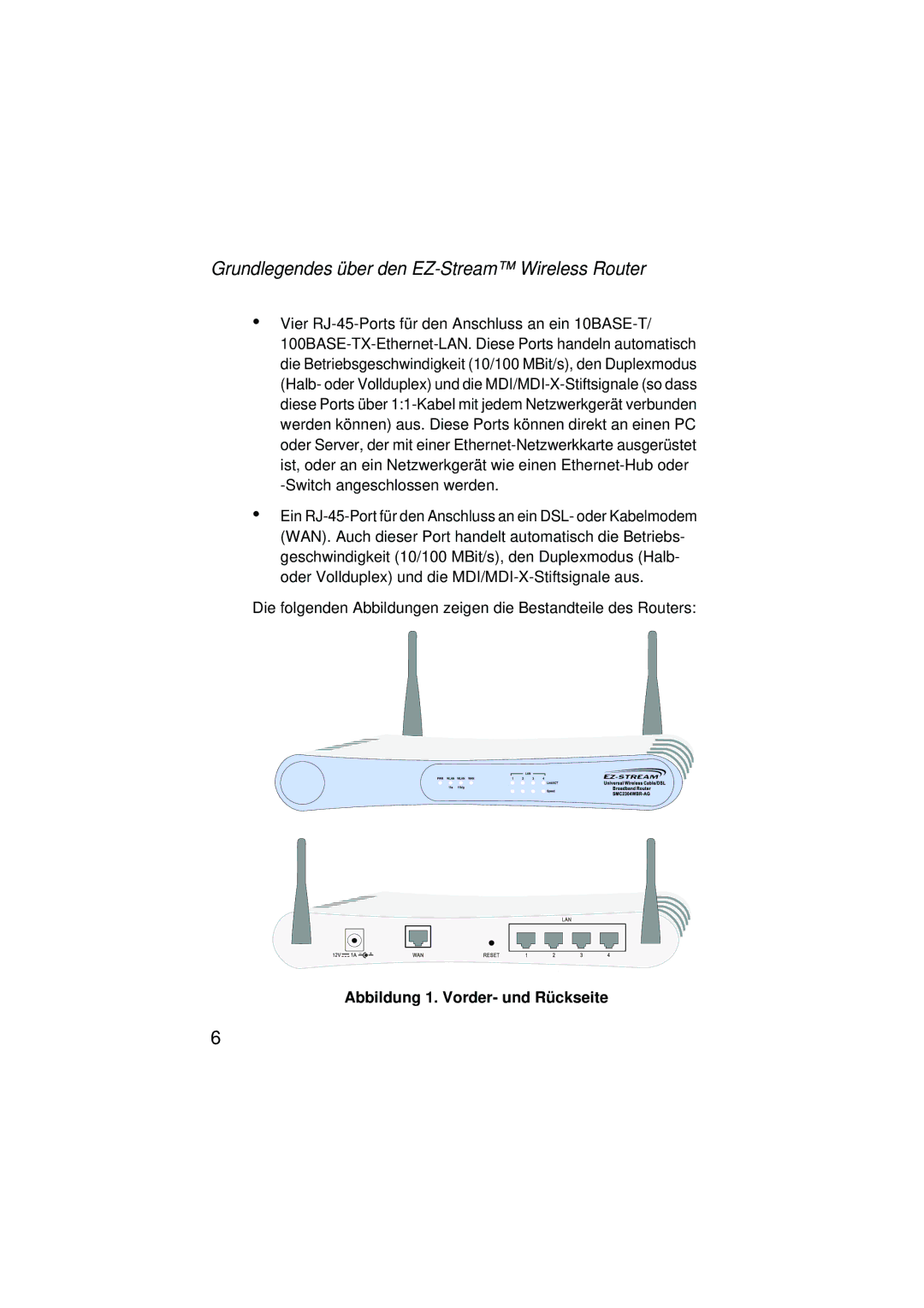 SMC Networks SMC2304WBRA-AG manual Grundlegendes über den EZ-Stream Wireless Router, Abbildung 1. Vorder- und Rückseite 