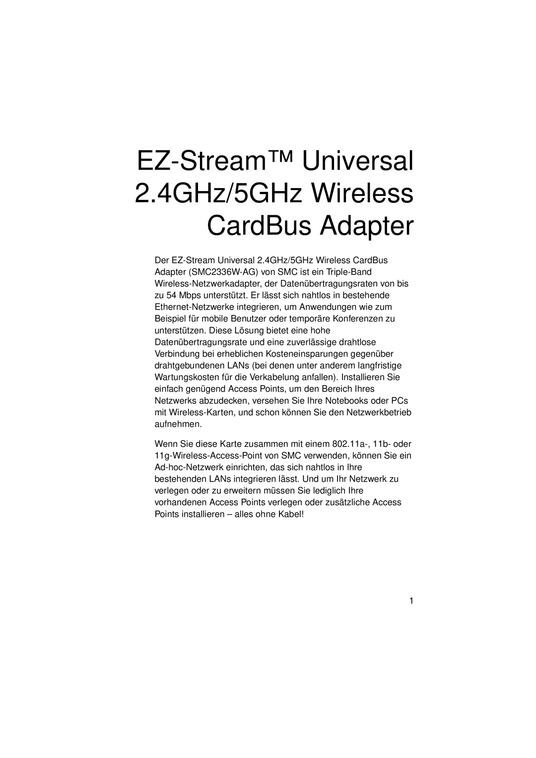 SMC Networks SMC2336W-AG manual EZ-Stream Universal 2.4GHz/5GHz Wireless CardBus Adapter 