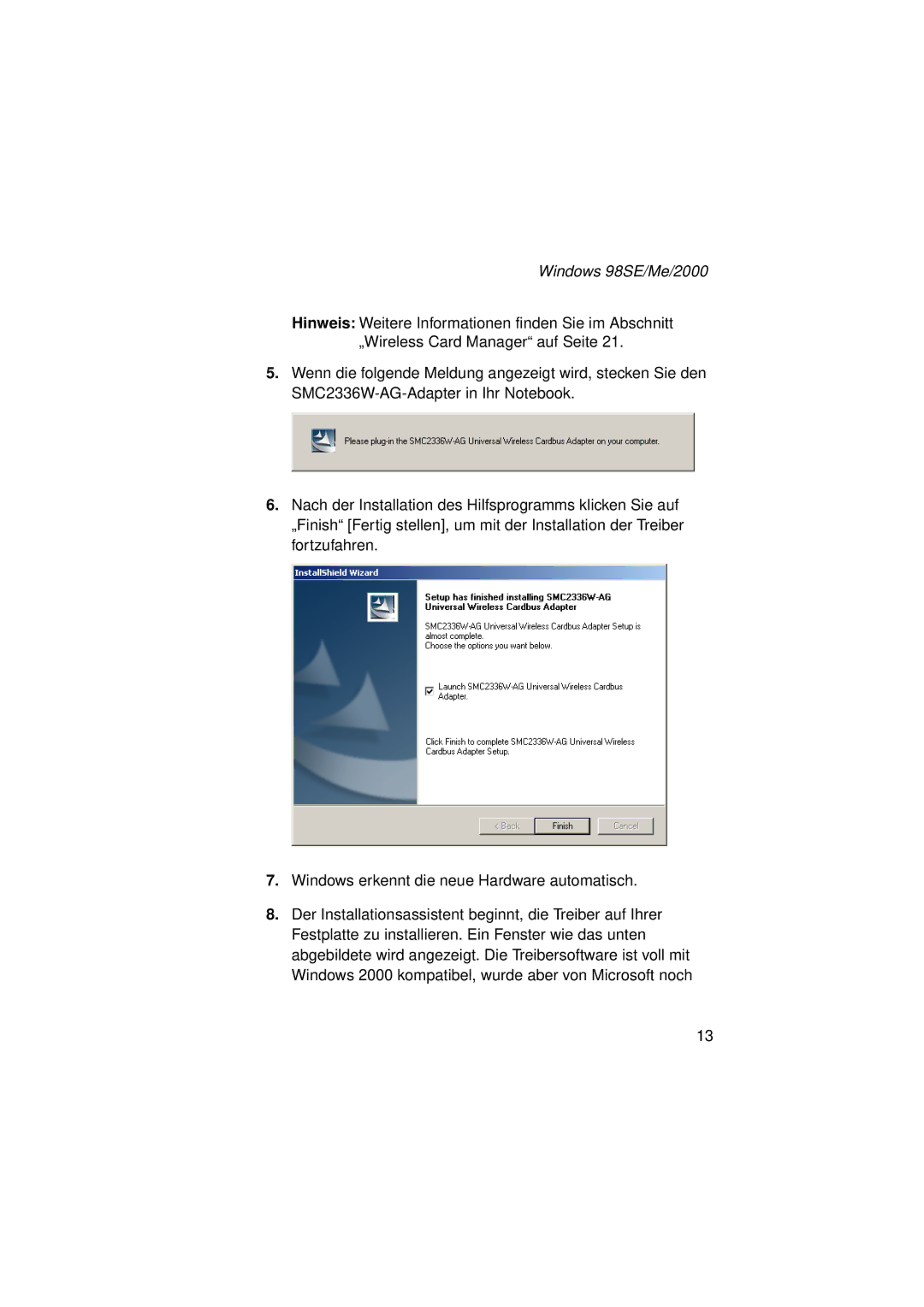 SMC Networks SMC2336W-AG manual Windows 98SE/Me/2000 