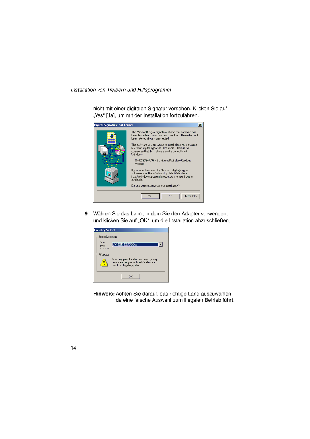 SMC Networks SMC2336W-AG manual Installation von Treibern und Hilfsprogramm 