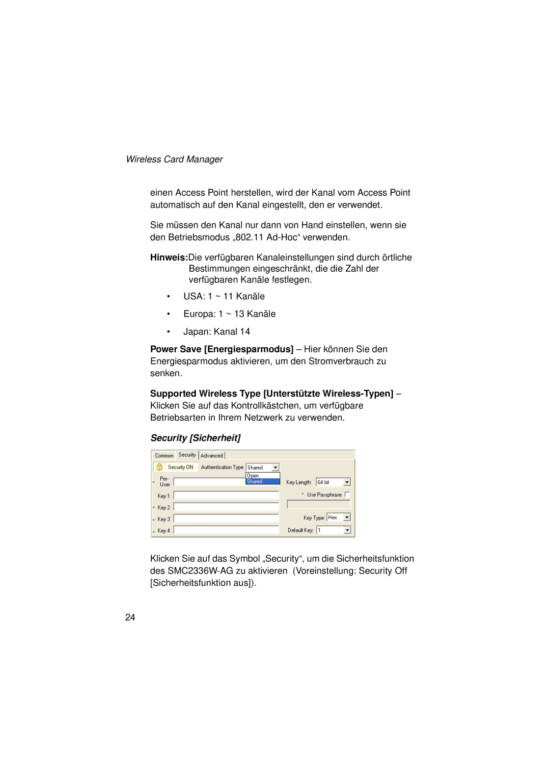 SMC Networks SMC2336W-AG manual Wireless Card Manager 