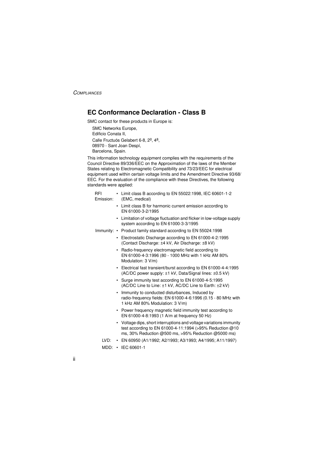 SMC Networks SMC2336W-AG manual EC Conformance Declaration Class B, Rfi 