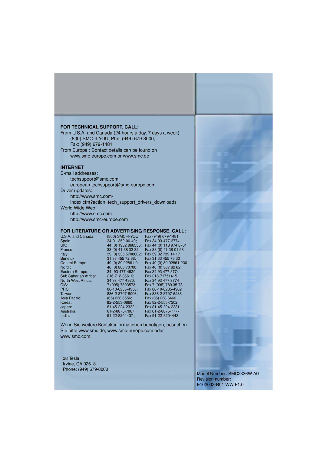 SMC Networks SMC2336W-AG manual For Technical SUPPORT, Call 