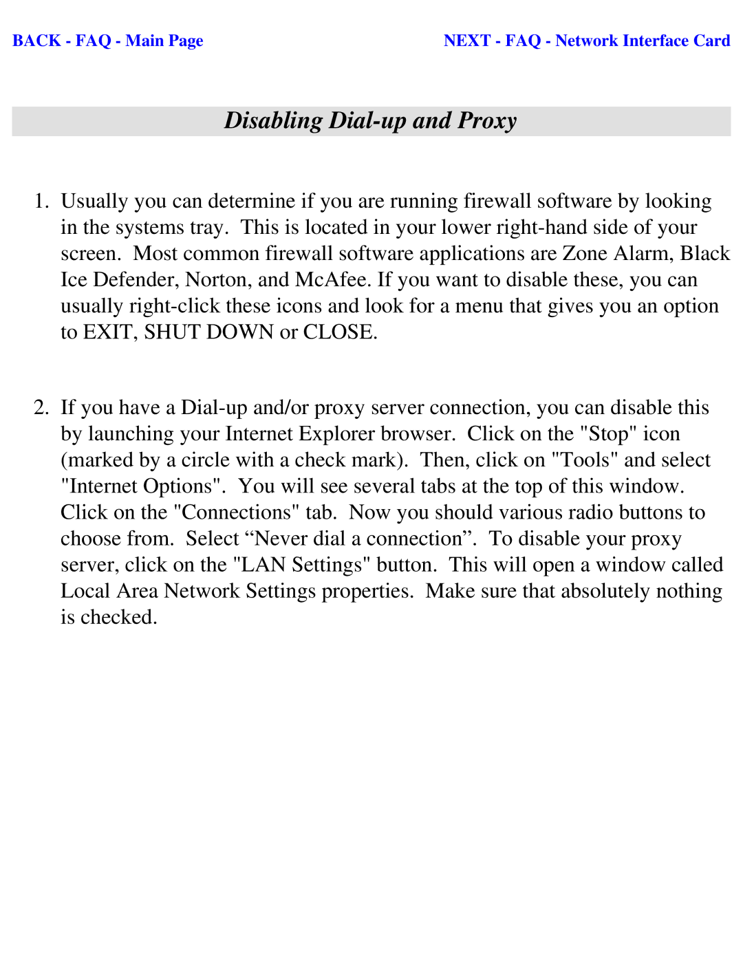 SMC Networks SMC2404WBR manual Disabling Dial-up and Proxy 