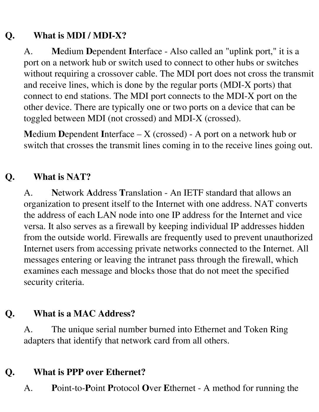 SMC Networks SMC2404WBR manual What is MDI / MDI-X?, What is NAT?, What is a MAC Address?, What is PPP over Ethernet? 